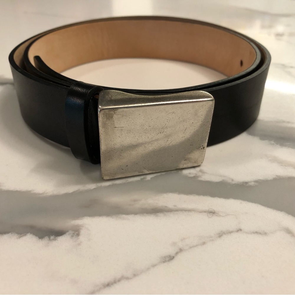Barbara Bui Black Leather Belt with Rectangular Silver Buckle Made in Italy